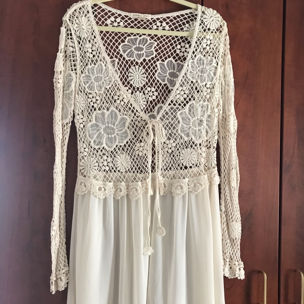 Crochet and chiffon Boho Robe or Cover up NWOT